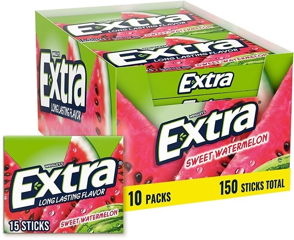 EXTRA Sweet Watermelon Sugarfree Gum, 15 Count, Pack of 10