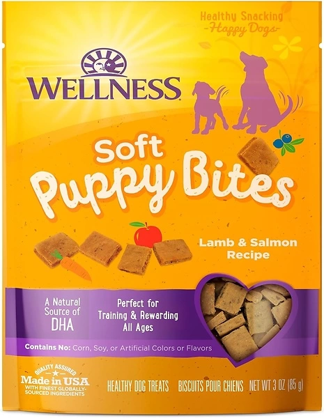 Wellness Soft Puppy Bites Grain-Free Treats, Lamb & Salmon, 3oz Bag