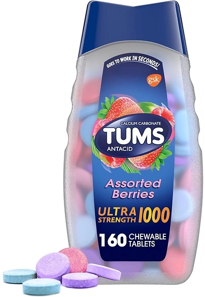 TUMS Ultra Strength Chewable Antacid Tablets, Assorted Berries, 160 Count