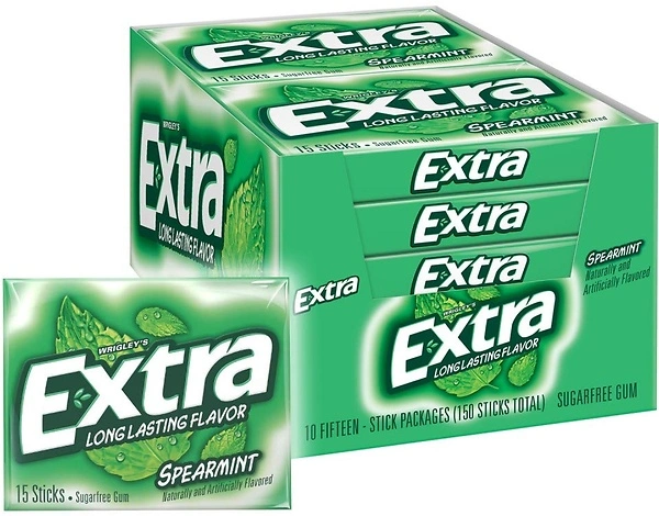 EXTRA Spearmint Sugarfree Chewing Gum, 15 Pieces (Pack of 10)