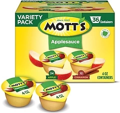 Mott's Apple & Cinnamon Applesauce, 4 oz Cups, 36 Count, Vitamin C, Family Option