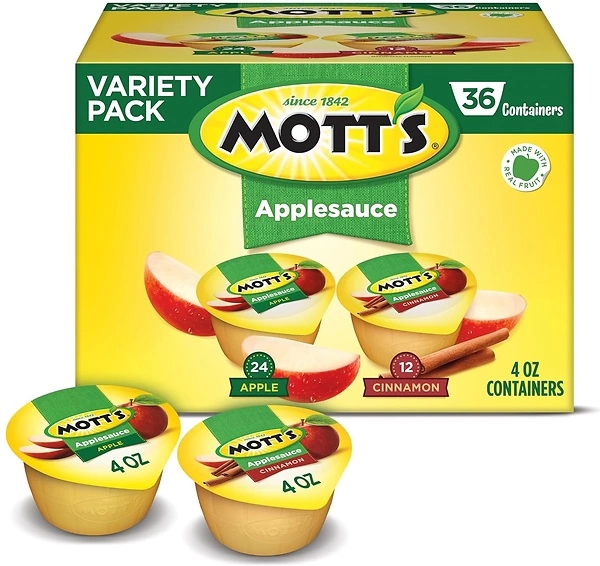Mott's Apple & Cinnamon Applesauce, 4 oz Cups, 36 Count, Vitamin C, Family Option