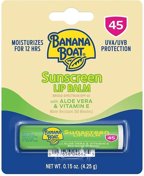 Banana Boat Lip Balm SPF 45 with Aloe & Vitamin E, Moisturizing, Travel Size, 0.15oz