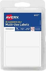 Avery Multi-Use Permanent Labels, 1.5" x 2.75", White, Non-Printable, 76 Blank Labels Total (6117)
