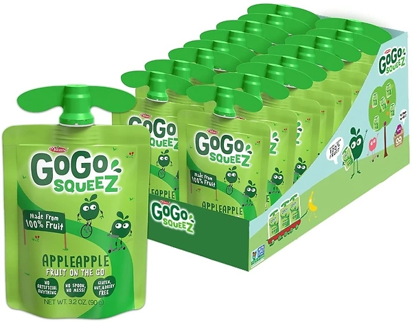 GoGo squeeZ Fruit on the Go, Apple Apple, 3.2 oz, Pack of 18, Unsweetened Snacks