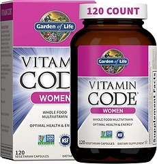 Garden of Life Women's Multi, Whole Food Vitamins, 120 Capsules, Iron, Probiotics