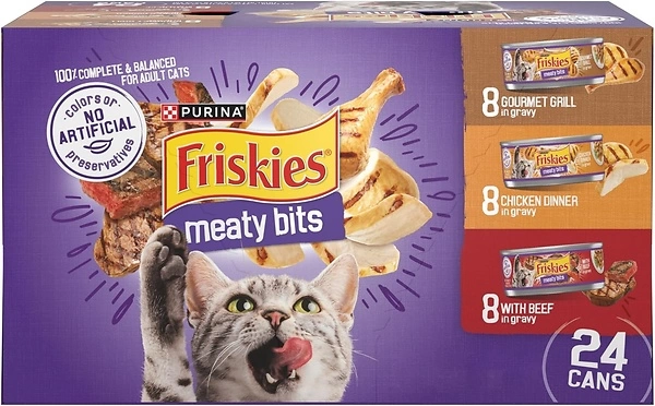 Purina Friskies Gravy Wet Cat Food Variety Pack, Meaty Bits, 24 Cans, 5.5 oz.