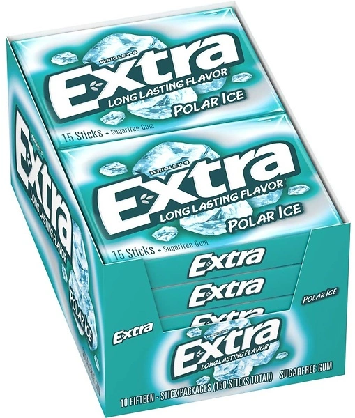 EXTRA Polar Ice Sugarfree Gum, 15 Sticks (Pack of 10)