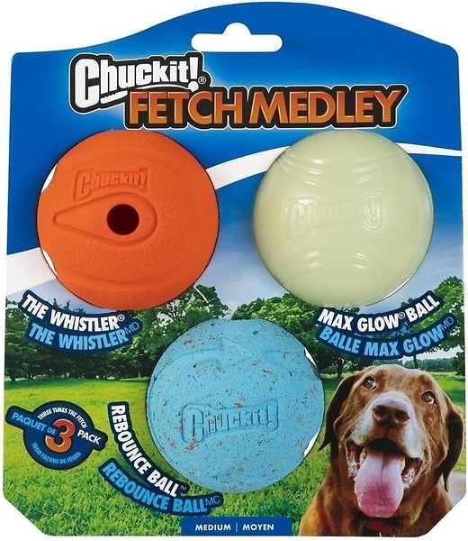 Chuckit! Fetch Medley Dog Ball Toys, Medium (2.5 Inch), Pack of 3