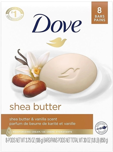 Dove Beauty Bar Gentle Skin Cleanser Shea Butter 8 Bars Moisturizing for Gentle Soft Skin Care More Moisturizing Than Bar Soap 3.75 oz