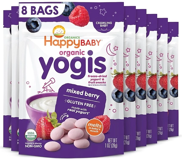Happy Tot Organics Yogis Freeze-Dried Yogurt & Fruit Snacks, Mixed Berry, 8 Count