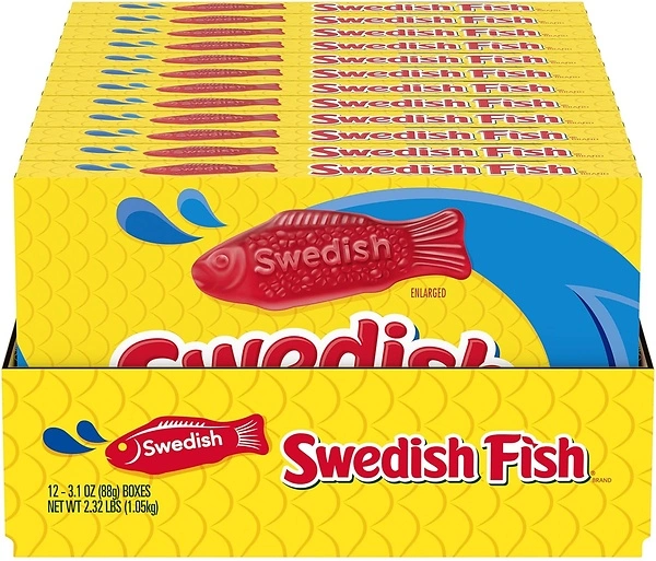 SWEDISH FISH Soft & Chewy Candy, Bulk Candy, 12 - 3.1 oz Boxes