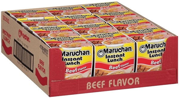 Maruchan Instant Lunch Beef, Ramen Noodle Soup, Microwaveable Meal, 2.25 Oz, 12 Count