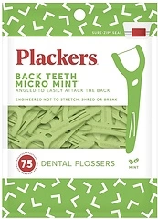 Plackers Back Teeth Micro Dental Flossers, Delicious Mint Flavor, Provides Easy Access for Back Teeth, Built-in Protected Pick, Easy Storage, 75 Count