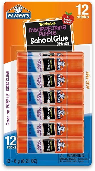 Elmer's Disappearing Purple School Glue Sticks, Washable, 6 Grams, 12 Count