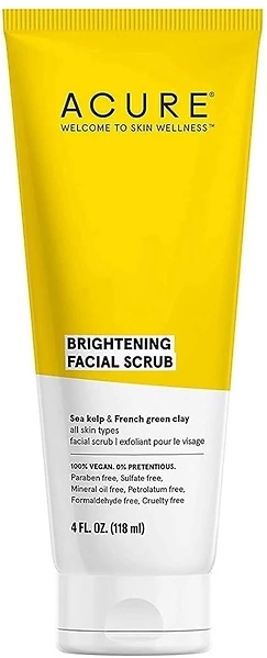 Acure Brightening Facial Scrub for a Youthful, Brighter, Radiant Complexion With Sea Kelp & French Green Clay, 4 Fl Oz