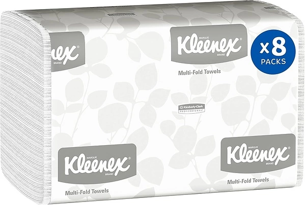 Kleenex Multifold Paper Towels, 1-Ply, 9.2" x 9.4", 150 Sheets/Pack, 8 Packs