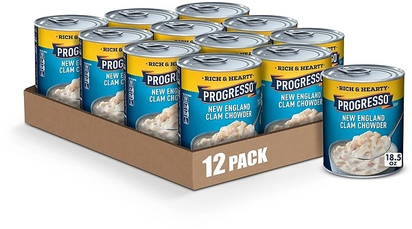 Progresso New England Clam Chowder Soup, Canned, Gluten Free, 18.5 oz, 12 Pack