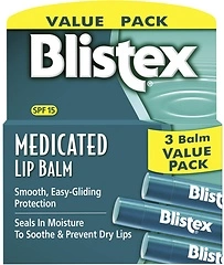 Blistex Medicated Lip Balm, 0.15 Ounce, 3 Count Prevent Dryness & Chapping, SPF 15 Sun Protection, Seals in Moisture, Hydrating Lip Balm, Easy Glide F...
