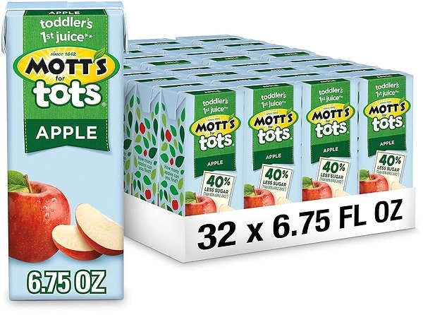 Mott's For Tots Apple Juice, 6.75 Fl Oz Boxes, 32 Count, 40% Less Sugar