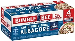 Bumble Bee Solid White Albacore Tuna in Water, 5 oz Can, Pack of 4 - 29g Protein