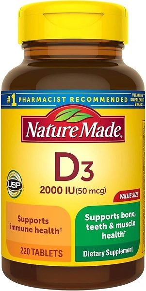 Nature Made Vitamin D3 2000 IU Dietary Supplement, 220 Tablets