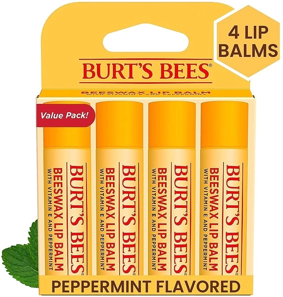 Burt's Bees Lip Balm, Original Beeswax with Vitamin E & Peppermint Oil - 4 Tubes