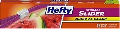 Hefty Slider Jumbo Storage Bags, 2.5 Gallon Size, 12 Count