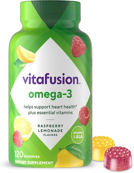 Vitafusion Omega-3 Gummy Vitamins, Berry Lemonade, 120 Count, Heart Health