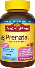 Nature Made Prenatal with Folic Acid + DHA, 90 Softgels, 90 Day Supply