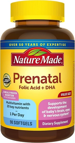 Nature Made Prenatal with Folic Acid + DHA, 90 Softgels, 90 Day Supply
