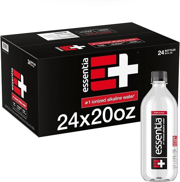 Essentia Ionized Alkaline Bottled Water, Infused with Electrolytes, 24 Pack of 20 oz