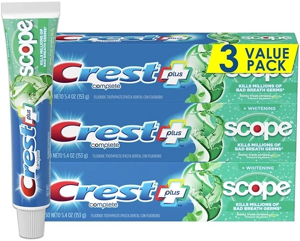 Crest + Scope Complete Whitening Toothpaste, Pack of 3, 5.4 Oz Tubes