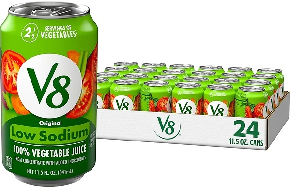 V8 Low Sodium Original 100 Vegetable Juice, 11.5 fl oz Can (24 Pack)