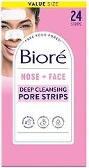 Biore Nose+Face Blackhead Remover Strips, 24 Count, Deep Cleansing Strips