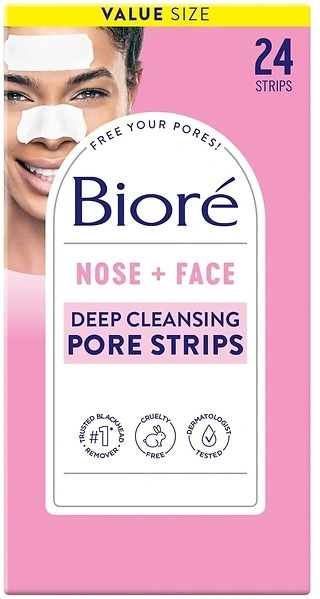 Biore Nose+Face Blackhead Remover Strips, 24 Count, Deep Cleansing Strips