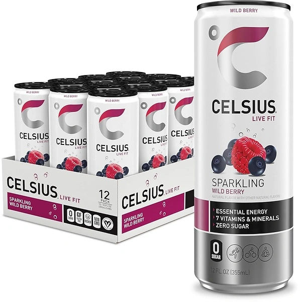 CELSIUS Sparkling Wild Berry, Functional Essential Energy Drink 12 Fl Oz (Pack of 12)