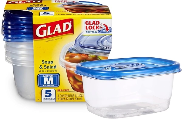 GladWare Soup & Salad Food Storage Containers for Everyday Use Medium Rectangle Containers for Food Storage Containers Hold up to 24 Ounces of Food, 5...