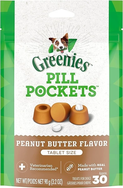 GREENIES PILL POCKETS for Dogs, Peanut Butter, Tablet Size, 30 Treats
