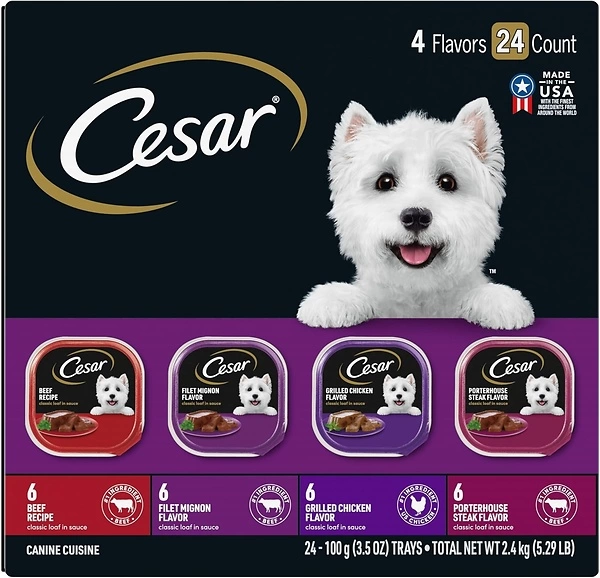 CESAR Adult Wet Dog Food Classic Loaf, Beef, Chicken, 3.5 oz, 24 Pack