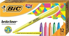 BIC Brite Liner Highlighters, Chisel Tip, Assorted Colors, 12 Count