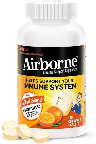 Airborne 1000mg Vitamin C Chewable Tablets with Zinc, 116 Count, Citrus Flavor