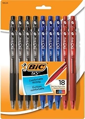 BIC BU3 Grip Retractable Ballpoint Pen, Medium Point (1.0mm), 18-Count