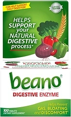 Beano Digestive Enzyme, Preventive Gas Relief for Adults, 100 Tablets