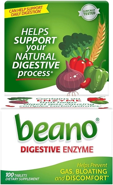 Beano Digestive Enzyme, Preventive Gas Relief for Adults, 100 Tablets