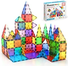 PicassoTiles 100 Piece Magnet Building Tiles, Clear Magnetic 3D Blocks