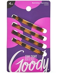 Goody Stay Tight Hair Barrettes, 4 Ct, Mock Tort, SlideProof Flat Clips