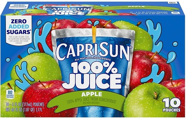 Capri Sun 100 Juice Apple All-Natural Juice, 10 ct Box, 6 fl oz Pouches