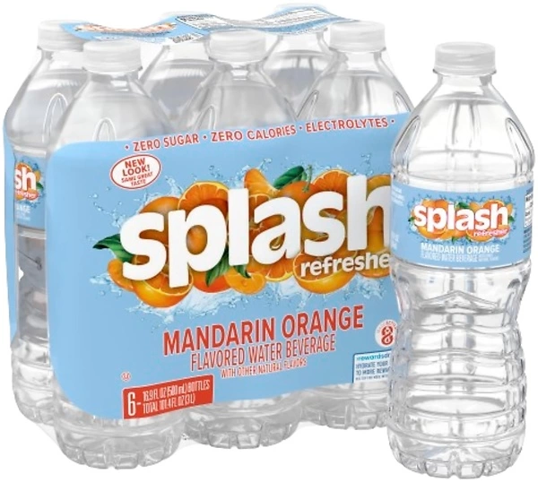 Splash Refresher Mandarin Orange Flavored Water, 16.9 Fl Oz, Plastic Bottle, Pack of 6