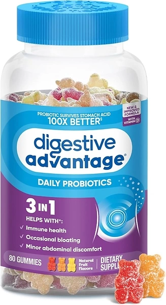 Digestive Advantage Probiotics For Digestive Health, Probiotic Gummies & Vit D, Daily Probiotics For Women &Men Occasional Bloating, Minor Abdominal D...